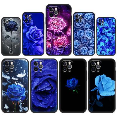 Coque de téléphone pour iPhone 13 15 14 12 11 Pro MAX XR X SE XS 7 8 Plus Coque de luxe en silicone pour iPhone 13 Capa Fundas Fleur de rose bleue