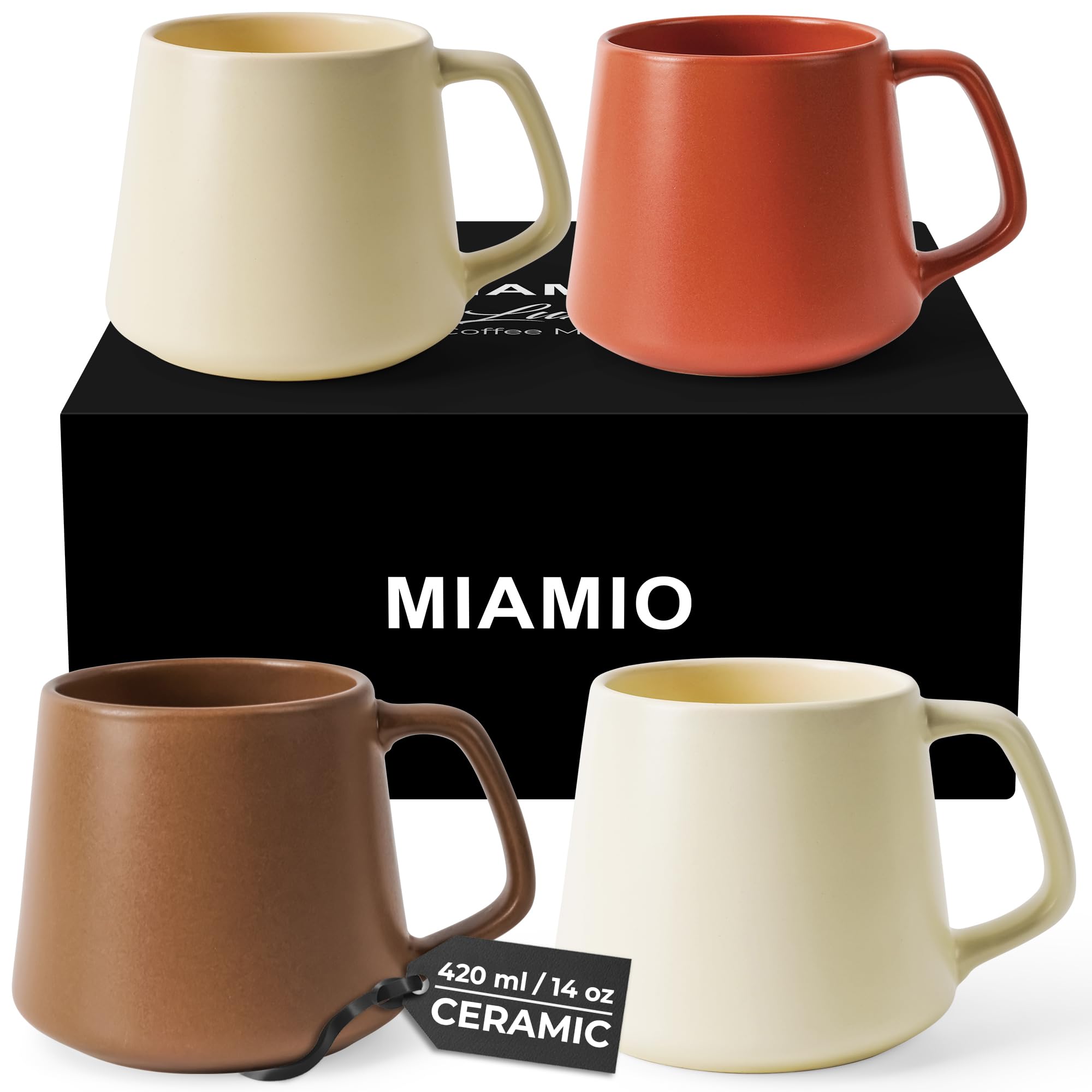 

MIAMIO Coffee Mug Set Large Capacity Ceramic Coffee Cups for and Espresso Microwave and Dishwasher Safe Luxe Collection and - 4-Piece / (420ml) -