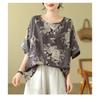 Damen Leinen Baumwolle Blumenmuster Bluse Freizeit Fledermausärmel Locker geschnittenes Hemd