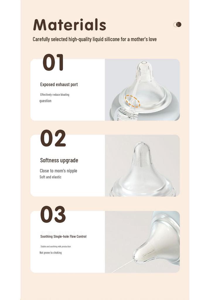 Nuoxin Baby Anti-Choke Borosilicate Glass Feeding Bottle for Newborns, Anti-Bloating, Medium Size.