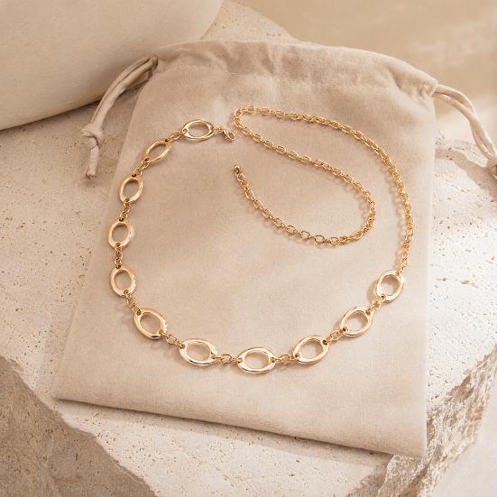 Waist Chain for Women, Adjustable Metal Chain Waist Belt, Hollow Oval Shape Body Chain, Lightweight Accessory for Outfits Jeans Dresses