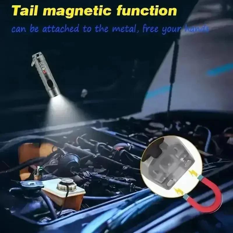 2PCS Mini Flashlight USB-C Rechargeable LED Multi-function Waterproof Keychain Flashlight Portable Waterproof Magnetic Warning Camping Torch Light