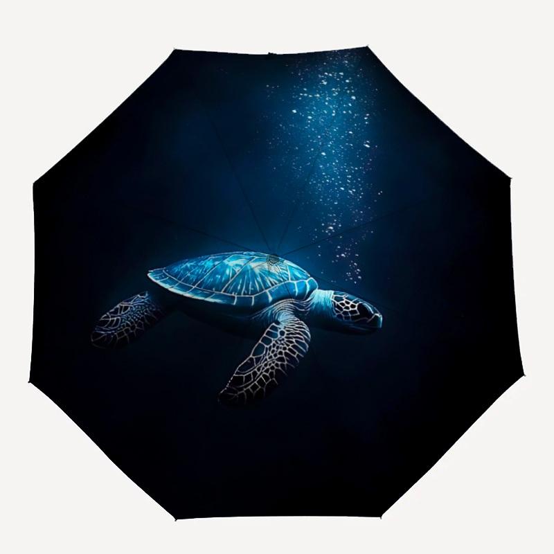 1pc Ocean Turtle Automatic Folding Umbrella - Compact Travel Umbrella with Auto Open/Close 8-Rib Heavy-Duty Shaft for Women/Men -l043
