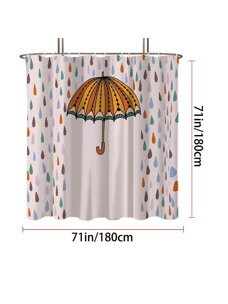 1 Cartoon Umbrella Printed Waterproof Shower Curtain Shower Partition Bathroom Privacy Protection With 12 Hooks Easy To Install