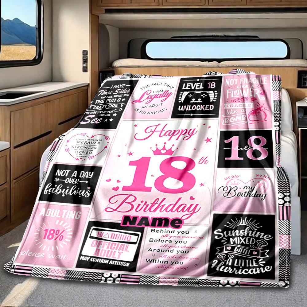 Happy 18Th Birthday Customizable Blanket Customize Your Name Comfortable Great For Picnics Outdoor Travel And Camping Sofa Office Four Seasons
