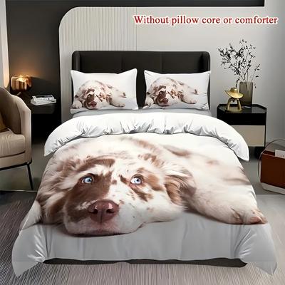 Hundemuster 3D-bedruckte Bettwäschehülle Tier-Thema Bettdeckenbezug-Set Weich Komfortabel Polyester Niedlicher Stil Bettbezug Kissenbezug