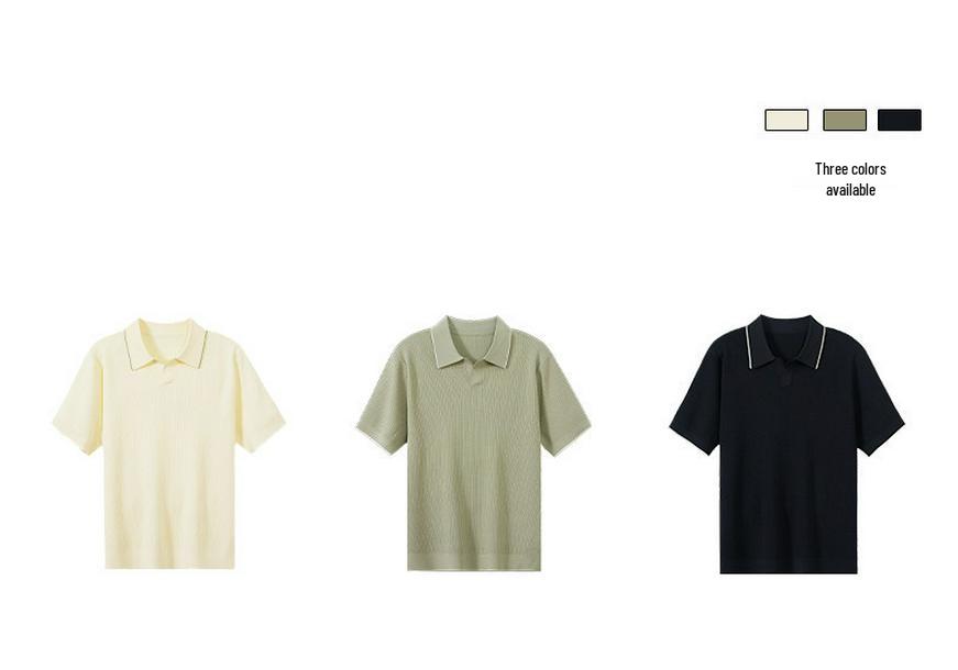 Northern Deer Cool Seagull Collar Men's Jacquard Knit T-Shirt, Summer Business Casual Short Sleeve