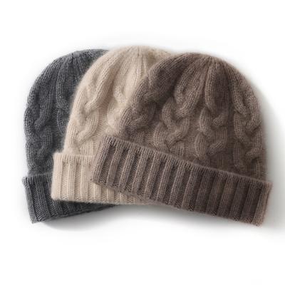 Kaschmirhut Herbst und Winter Neuer Stil Damenmode Lässig Gehörschutz Beanie Mütze Gedreht Einfarbig Strickmütze