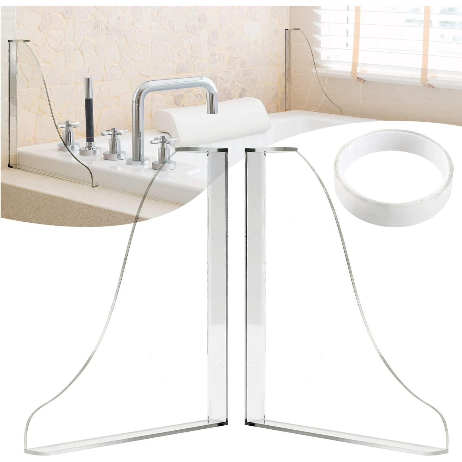 Shower Splash Guard,Bath Splash Cover with Adhesive Tape,Thickened Acrylic Bathtub Corner Protector,Water Guard for Tub,for Bathroom,Kitchen Sink Transparency
