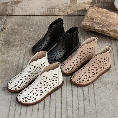 New Light Fashion Boots Women's 2024 Spring and Summer Breathable British Style Short Boots Comfortable Hollow Back Zipper PU Women's Boot
