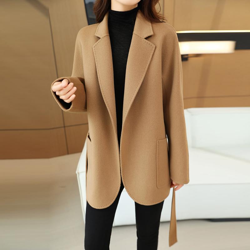 100% Wool Women Coat TIDENOVEL Autumn Wool Long Coat Handmade Pea Coat Winter Warm Wool Long Jacket Overcoat