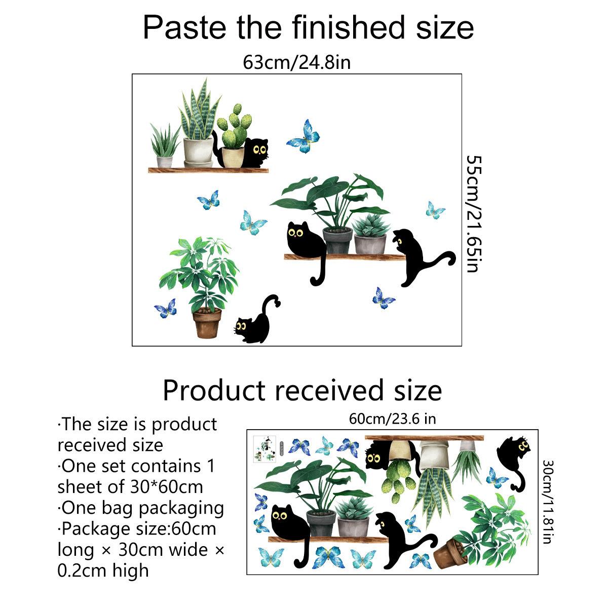 

Зеленые настенные наклейки с растениями в горшках, подвесные корзины с черными кошкой и бабочками, съемные настенные наклейки с изображением художественного декора, настенные росписи, украшения для дома
