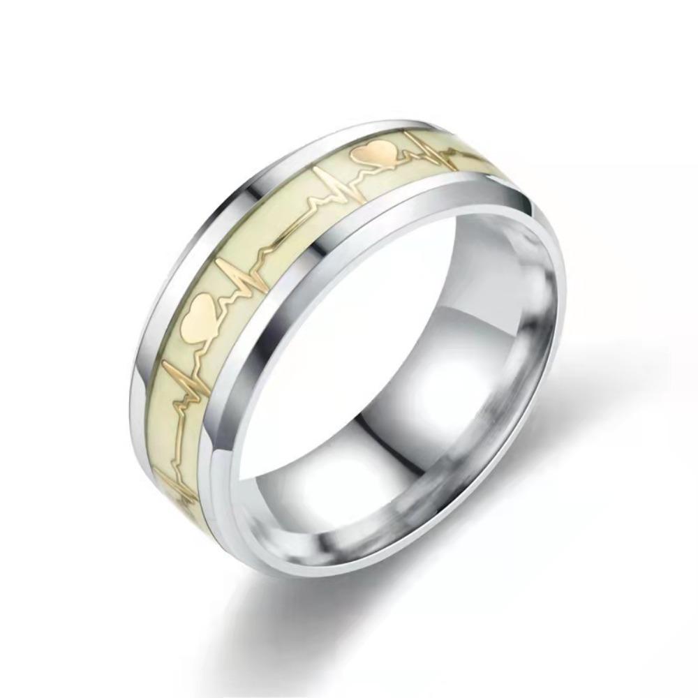 Fashion Heartbeat Luminous Ring for Women Men Fluorescent Rings Heart Glow In Dark Stainless Steel Couple Ring JewelryGift