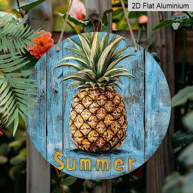 

2D Flat Aluminum 7.87 Inch X 7.87 Inch Pineapple Pattern Wall Decor Summer Theme Suitable for Gardens, Living Rooms, Kitchens, Bars, Cafes, Clubs 1pc