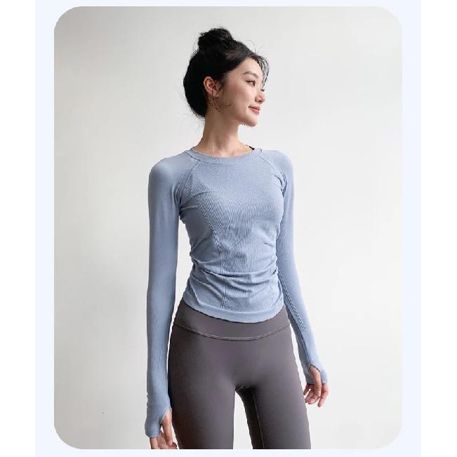 Women's Yoga Fitness Clothing Long Sleeve round Neck Tight Top Quick Dry Running Sportswear Pilates Training Gym Suit