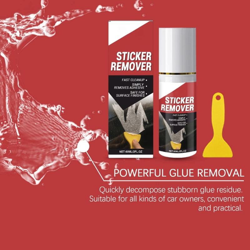 Sticker Remover for Cars 60 Ml with Scraper, Liquid Adhesive Cleaner for Label Cleanup, Tape Cleanup, Glass Trim Detailing and Door Work