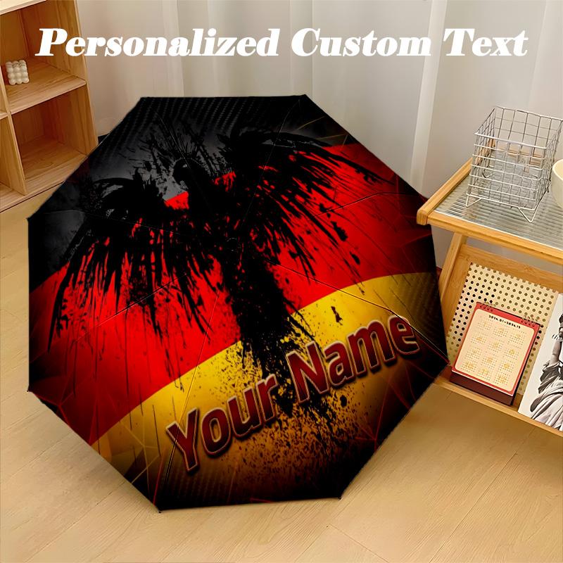 8 Rib Auto Folding Umbrella Germany national football team Print Custom Name Text Portable Rain Gear