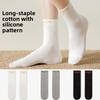 Female Autumn Solid Color Letter Silicone Anti-pilling Boneless Moon Tube Cotton Socks