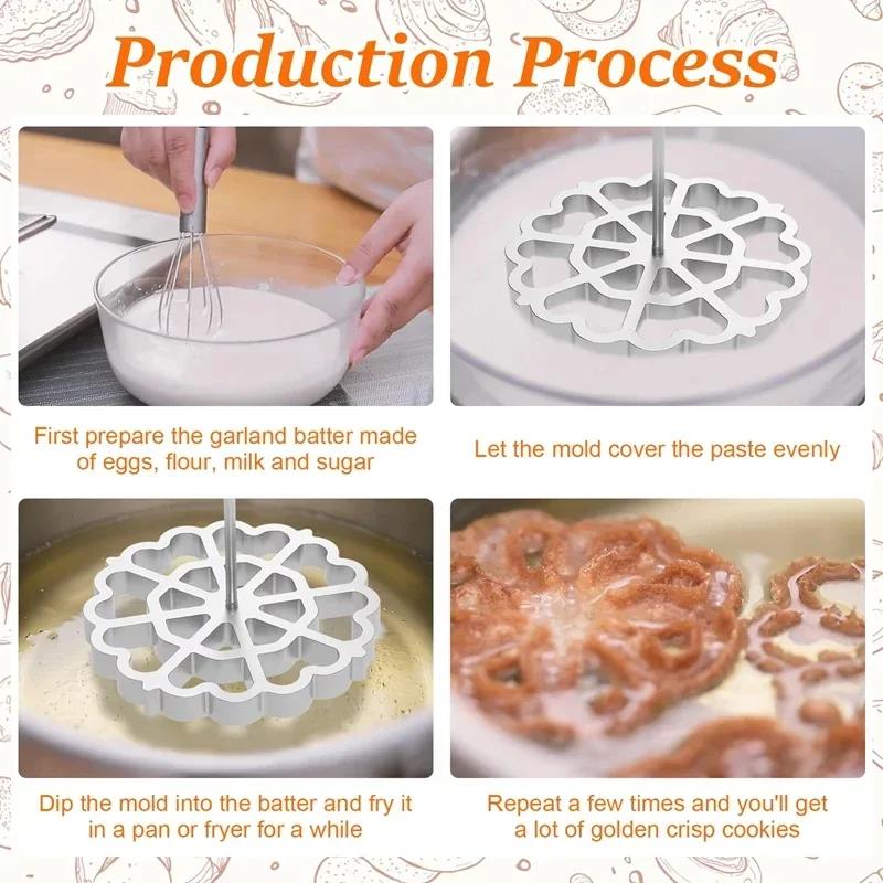 Bunuelos Mold Aluminum Alloy Rosette Maker Mold with Handle Pastry Tools Waffle Cookie Molds Baking Kitchen Accessories