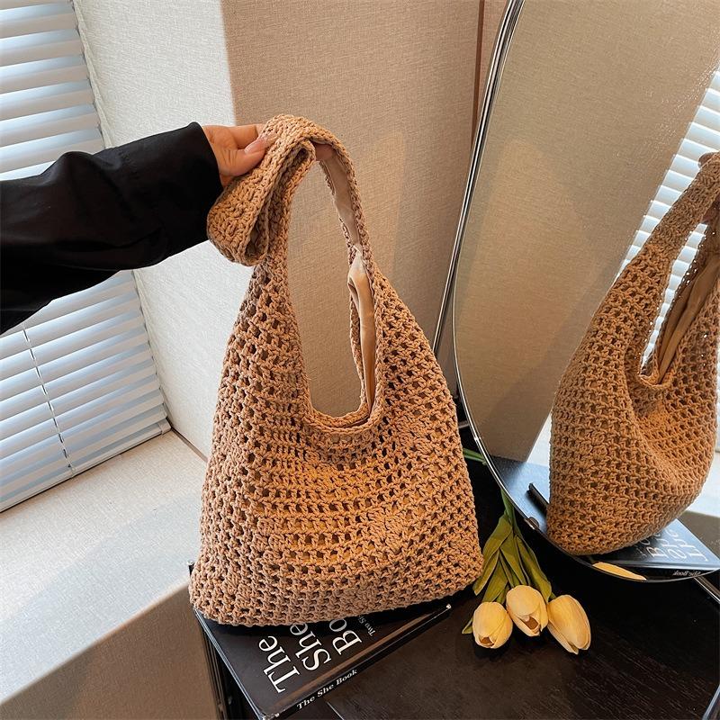 

Полая плетеная сумка новая летняя простая сумка через плечо сумка-тоут модная пляжная сумка универсальная женская сумка коричневый