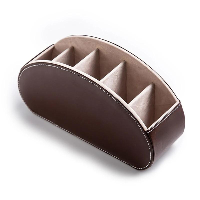 5 Grid Desktop Pu Leather Organizer Remote Control Phone And Tv Holder Desk Storage Box Cosmetics Brush Storage Holder Organizer