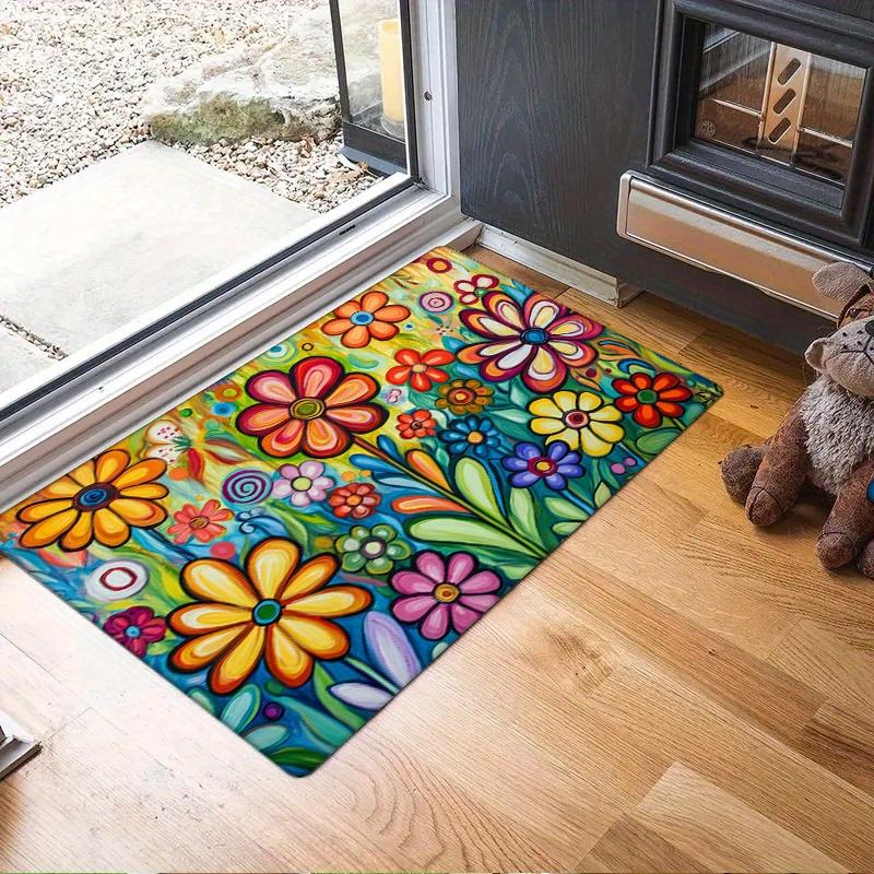 1pc Vintage Colorful Floral Pattern Soft Thick Flannel Sponge Mat - 0.47inch, Non-Slip, Machine Washable, Fade-Resistant Floor A