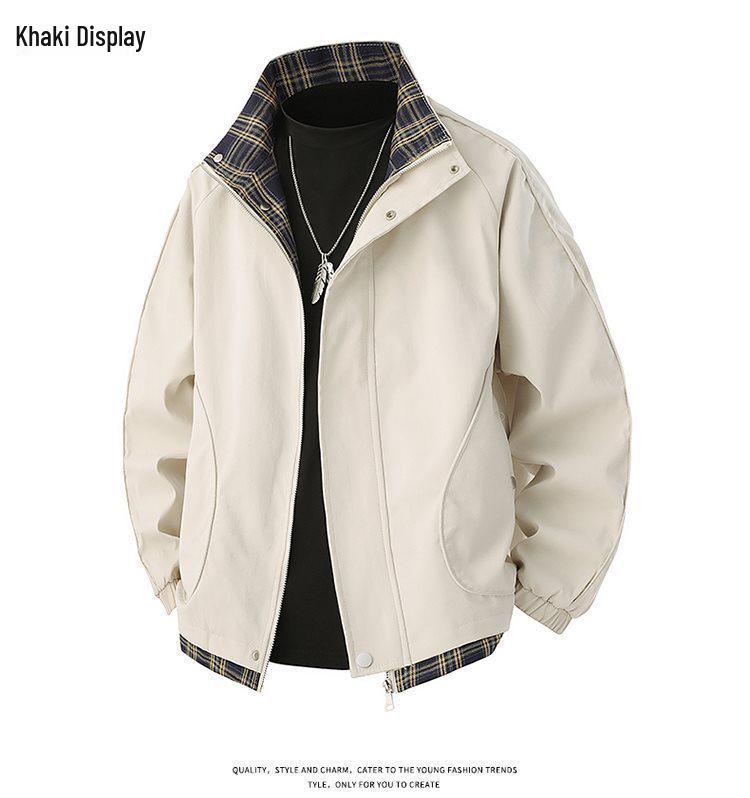 2026 New Arrival Unisex American Style Stand Collar Plaid Patchwork Jacket for Spring and Autumn