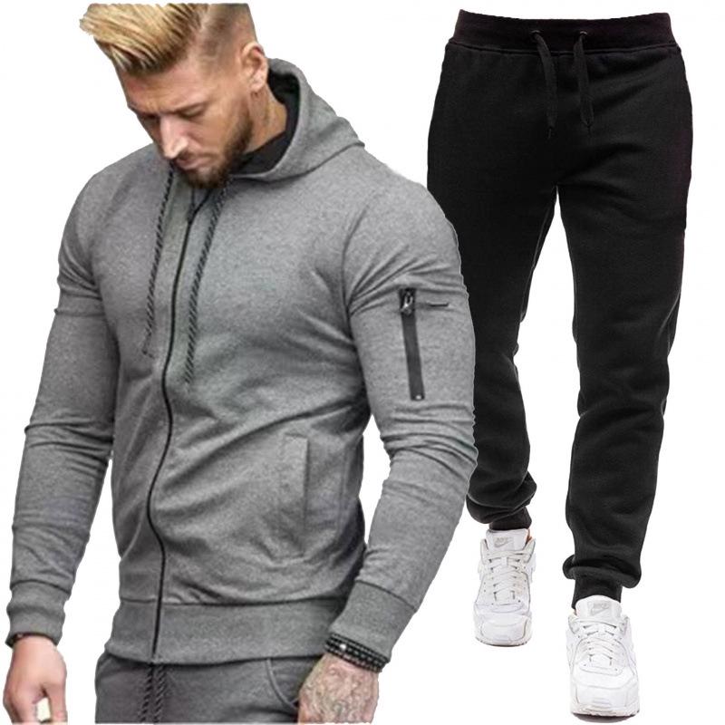 Men's Hooded Cardigan Sweatshirt Set: Trendy European & American Casual Autumn Sportswear