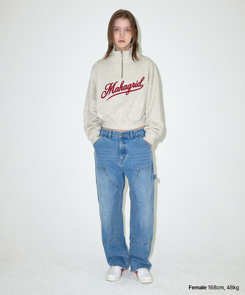 MAHAGRID Script Logo Crop Half Zip Up Oatmeal(Mg2Effm484A)