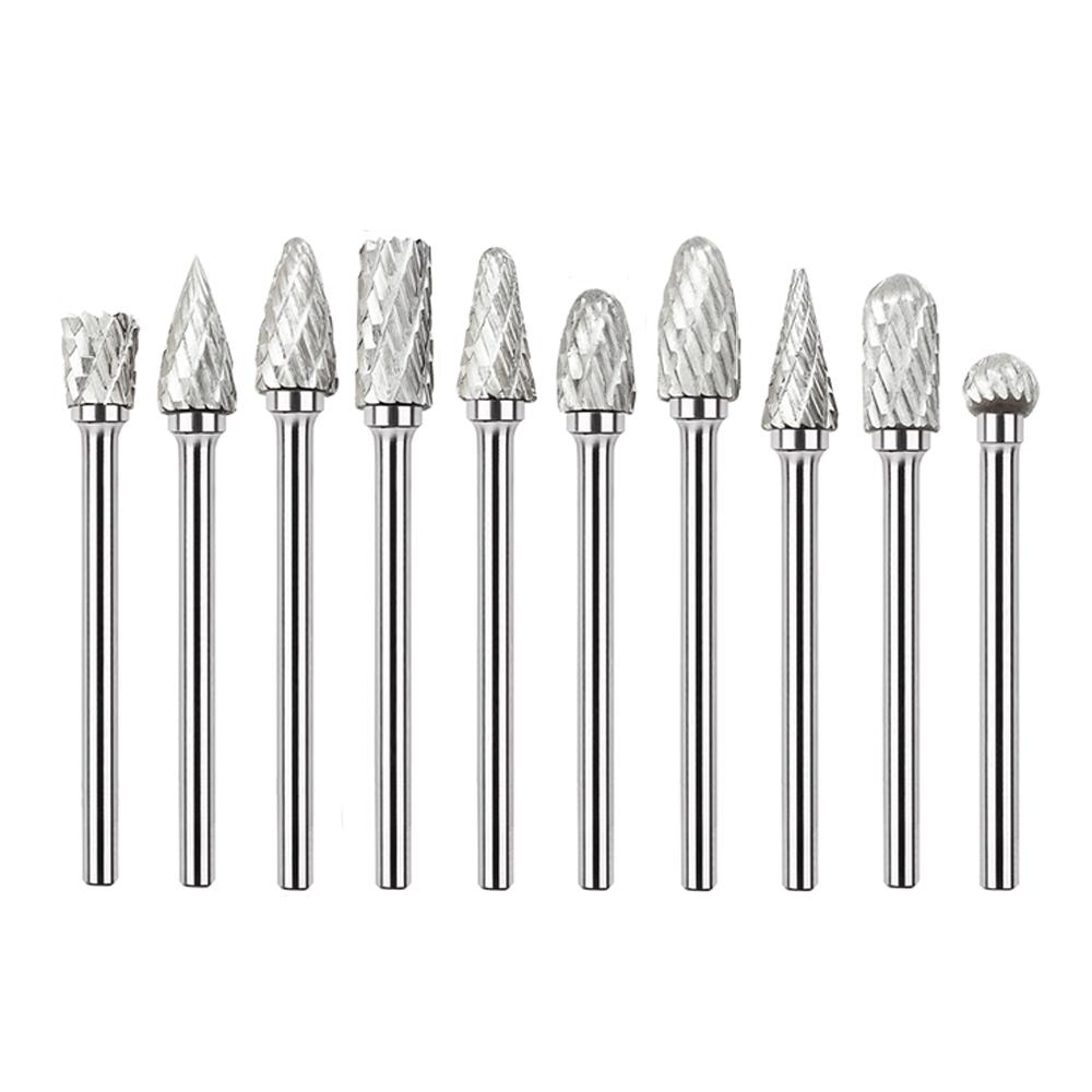 10-Piece Alloy Steel Woodworking Rotary File Set for Grinding, Polishing, Deburring Metal, and Reaming Holes