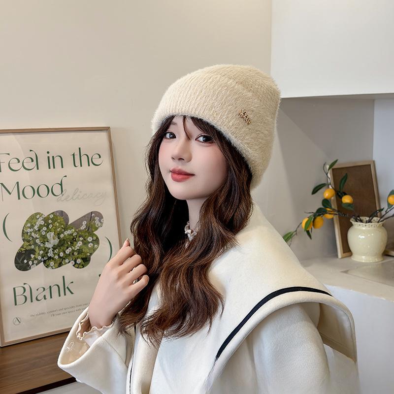 Autumn and Winter Hats for Women Plush New Korean Knitted Hats Versatile Warm Ear Protection Thickened Fashionable Wool Cold Hat