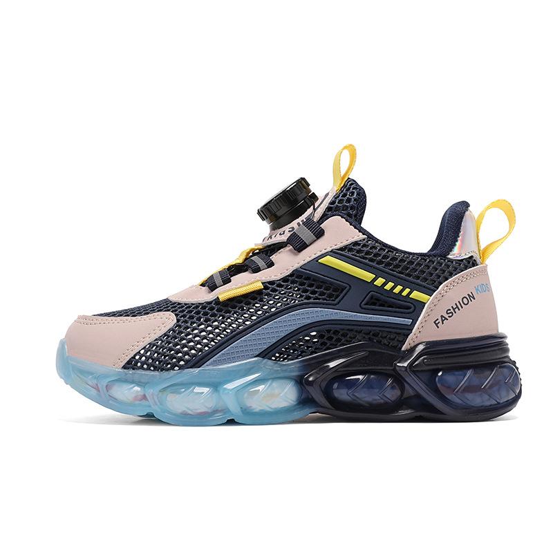 Boys shoes 2025 spring and summer new single net children's rotating button sports shoes medium and older children's casual shoes