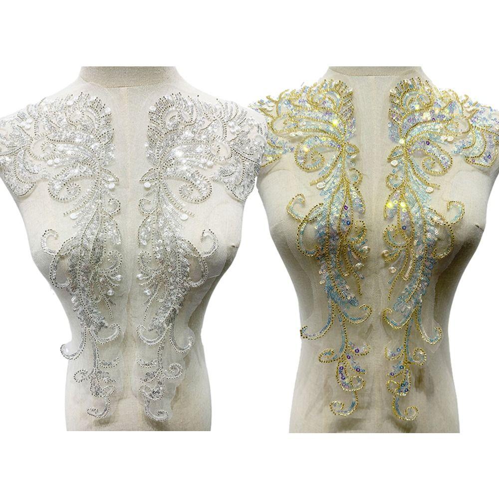 Handmade Lace Embroidery DIY Collar Appliqué Latest Design Sequins Embroidery Cloth  Bridal Party