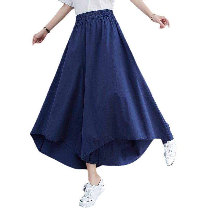 Summer Plus Size Ice Silk Wide-Leg Pants: Loose, Slimming, Irregular Swing Skirt-Style for Women
