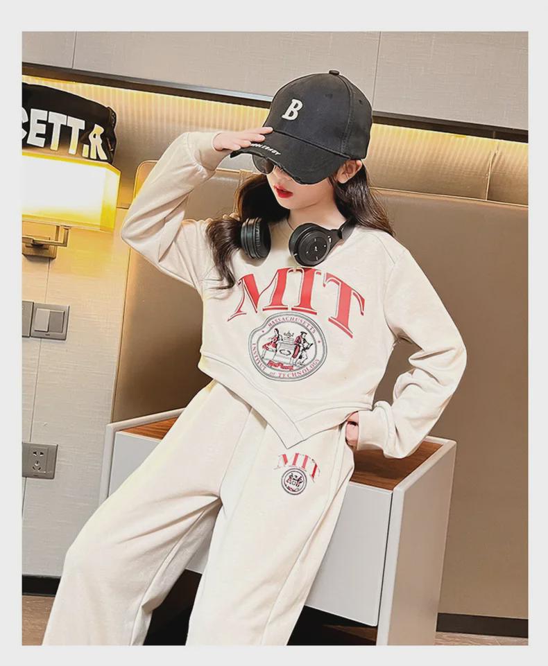 Mädchen 2024 Frühling/Herbst Modisches Buchstaben-Top & Lässige Hosen Set