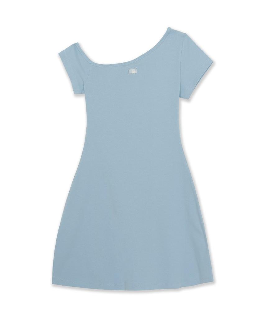 Emelbi Women'S Basic Off-Shoulder Shirred Ribbed Dress Phi (Mg.Blue)