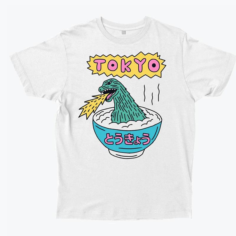 New Arrival Cartoon Dinosaur Print Japan Harajuku Tops Tees White Cotton Short Sleeve  Unisex Aesthetic Graphic T Shirt