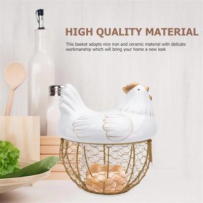 Iron Chicken Egg Basket Holder Snack Fruit Sundries Storage Box Hen Ornaments Container Organizer Rack