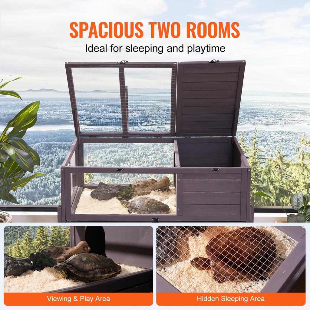 VEVOR Tortoise Habitat, Wooden Tortoise House Indoor & Outdoor, Rolling Tortoise Enclosure with Light Stand
