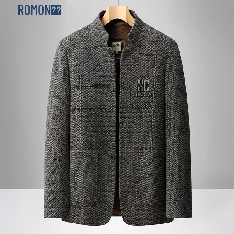 ROMON Men's Casual Wool-Blend Stand-Collar Jacket