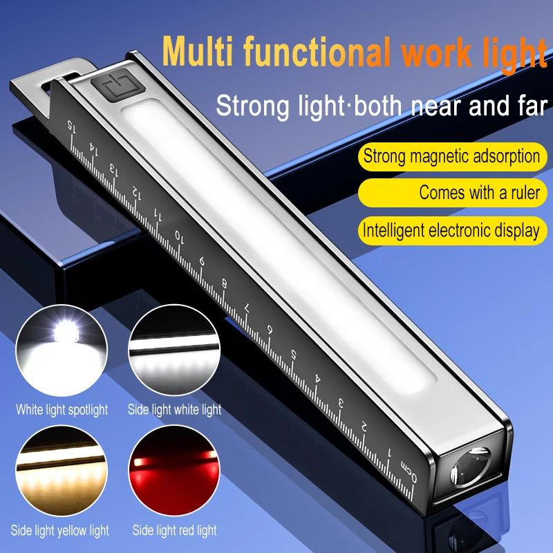 COB Work Pen Light LED Folding Work Flashlight with Magnet Portable Torch Rechargeable Outdoor Multi-Function Ruler Flashlight