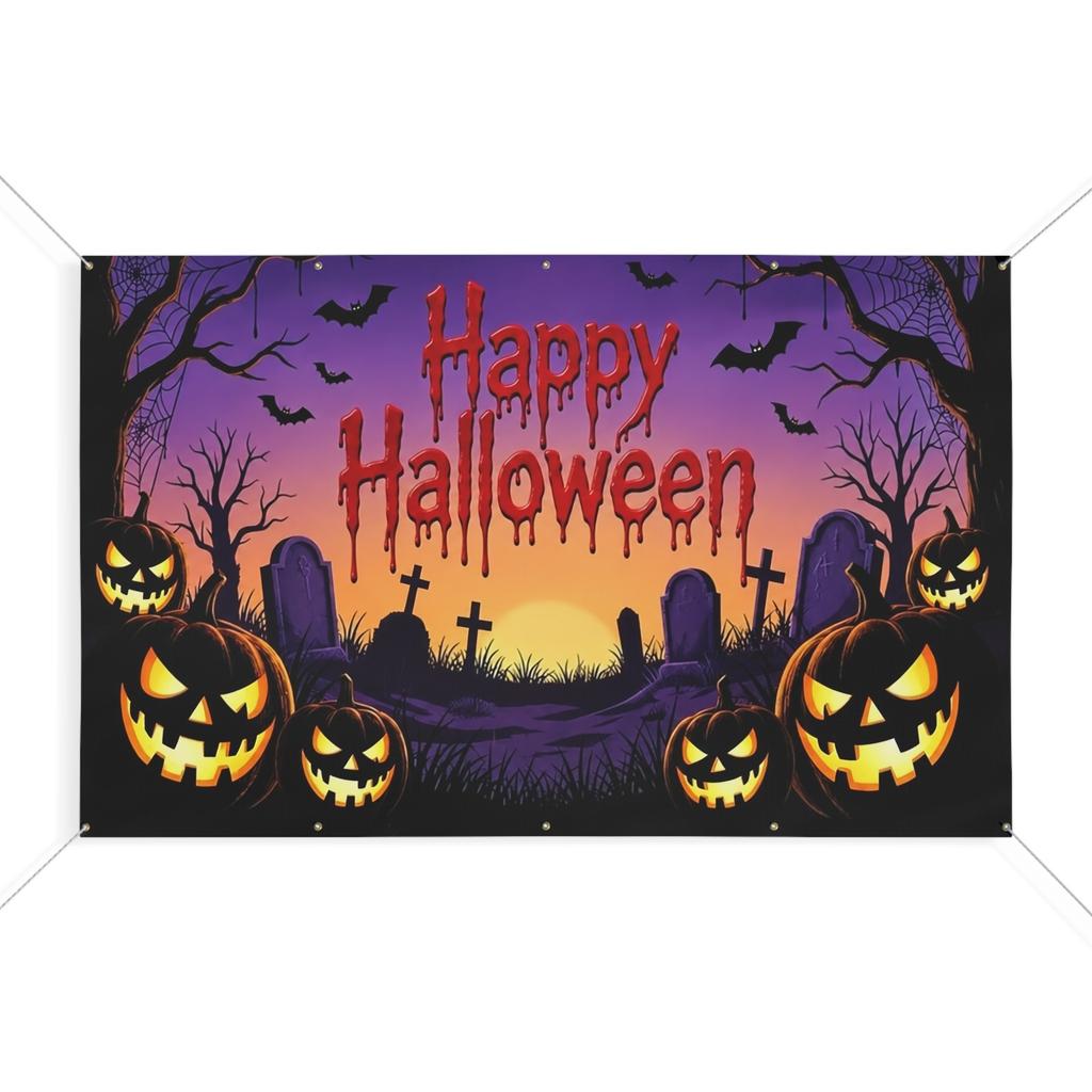 Happy Halloween Pumpkin Scene Banner Photo Background Matte Banner