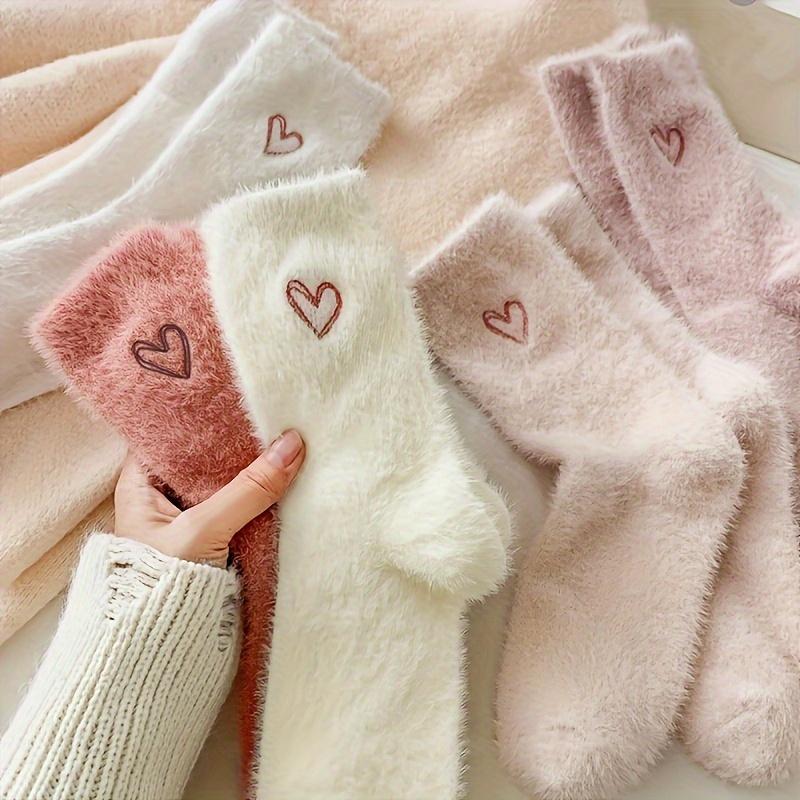 Cozy Heart-Embroidered Socks - Soft, Fluffy, Mid-Calf Length, Perfect for Women, Autumn & Winter, Autumn Winter Socks