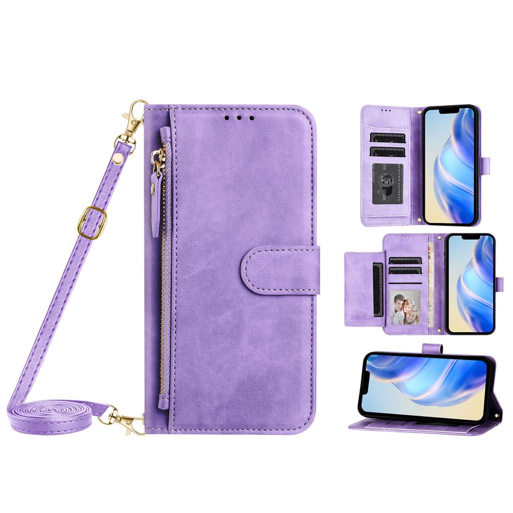 Applicable To iPhone16 Multi-card Leather Case 15plus Zipper Wallet Card Multi-function Oblique Span Protective Case 14plus