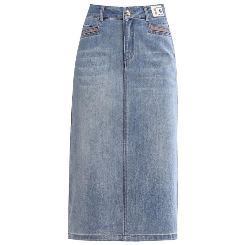 2025 High Waist Versatile Women's Denim Midi Skirt with Slit - Perfect for Spring/Summer