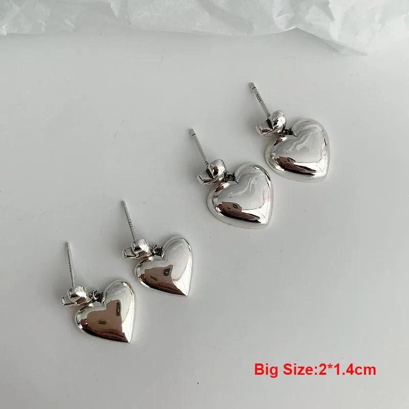 925 Sterling Silver Big Heart Drop Earrings For Women Girls Simple Temperament Hot Fashion Retro Silver 925 Jewelry