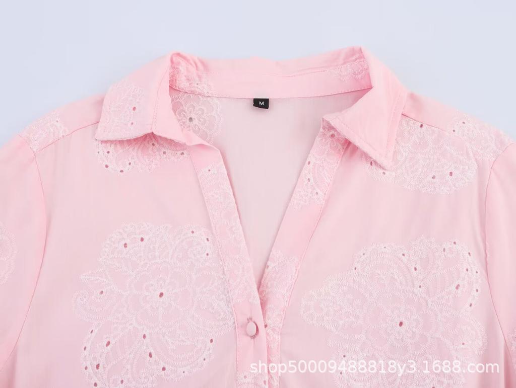 Wholesale of Women's Clothing, European and American Style Summer New Hollow Embroidered Drawstring Waist Thin Dress