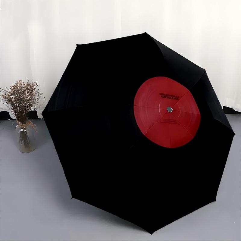 1pc Music Record Automatic Folding Umbrella, 8-Rib Sturdy Canopy, Portable Travel Umbrella for Outdoor Use