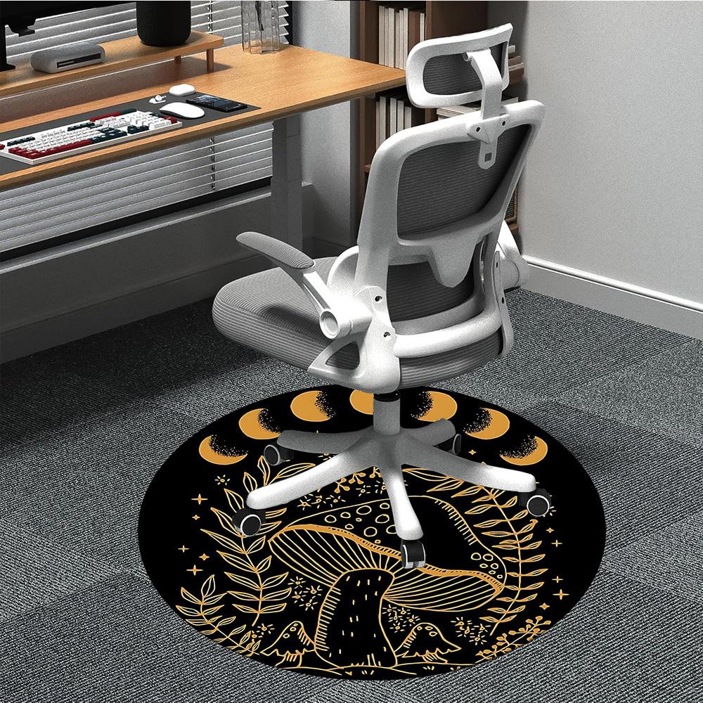 1pc Moon Phase Mushroom Phase Office Round Area Rug,  Mat Suitable For Office, Under Office Chairs Bedroom Living Room Home Decor, Room Deco