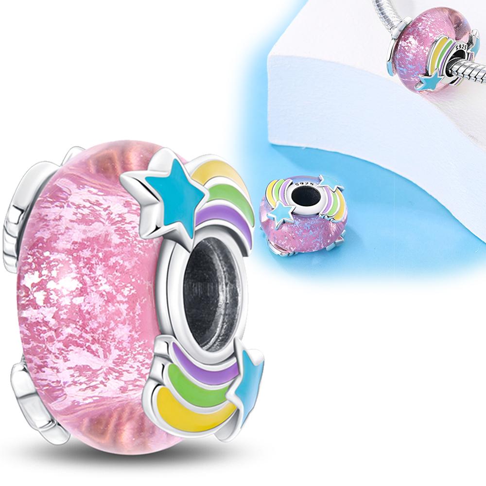 Authentic Certified Pink Glass Bead Blue Romantic Bead Charms Compatible With Bracelets Charm Bead Charms Copper Women Diy Jewellery Making